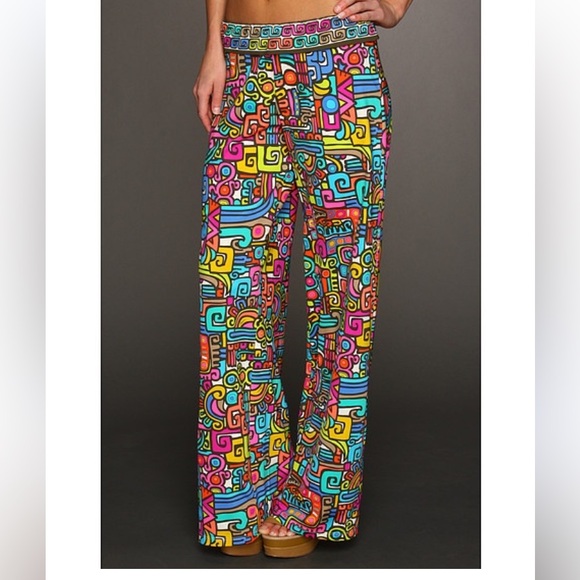 Trina Turk Vivid Maya Patterned Nylon Spandex Fold Over Waist Pants - Picture 2 of 9